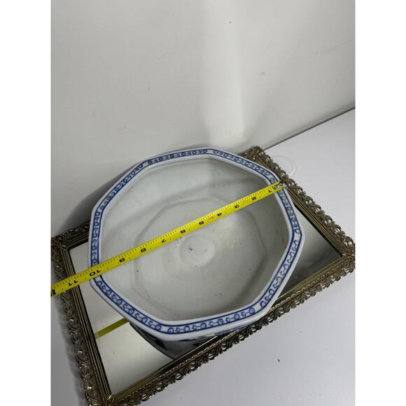 Vintage AAA Imports Hand Painted Floral Octagon Planter Blue Flowers , Grand-mil - Picture 4 of 8